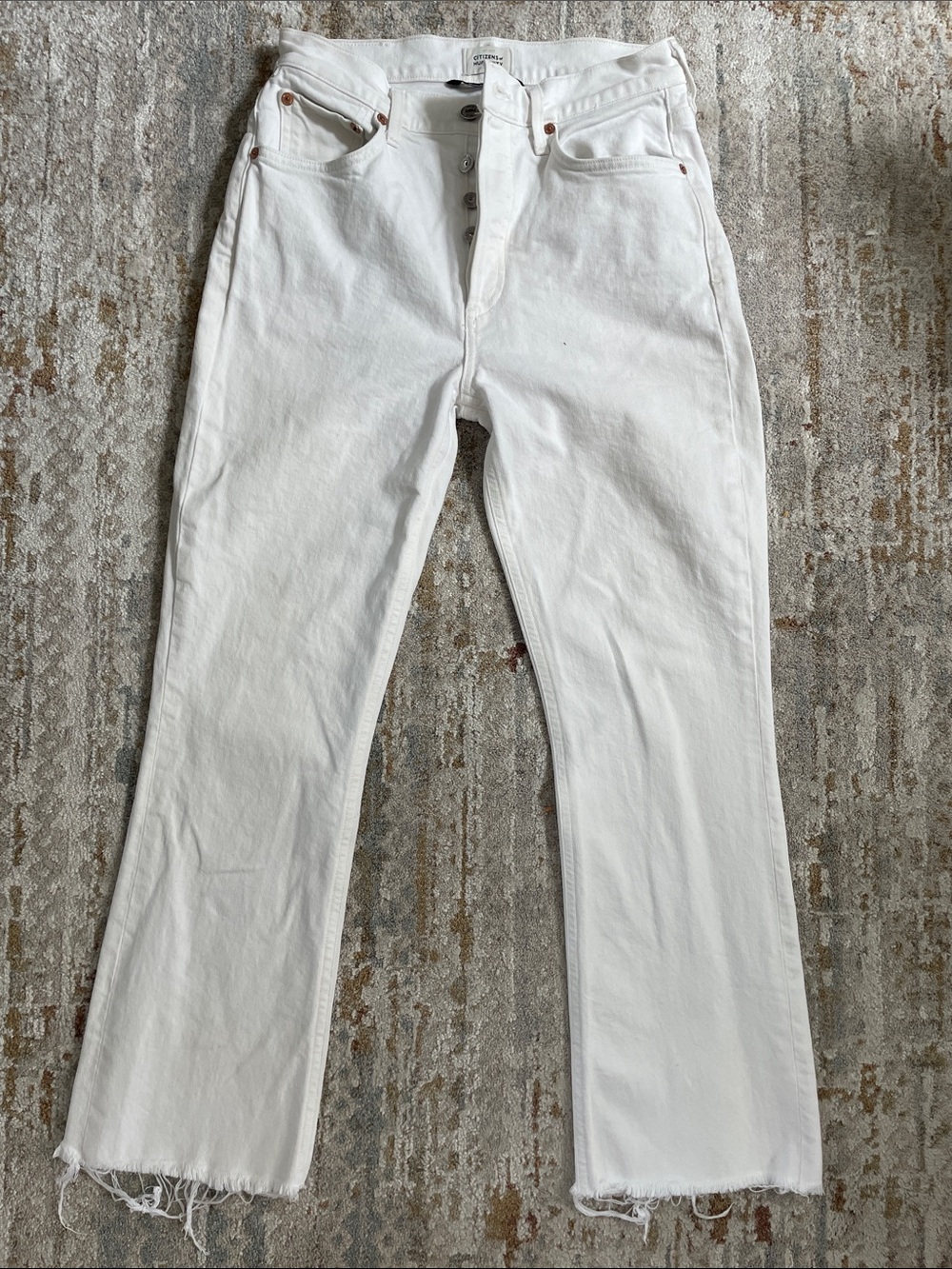 Citizens Of Humanity White Cropped Partially Flared Jeans